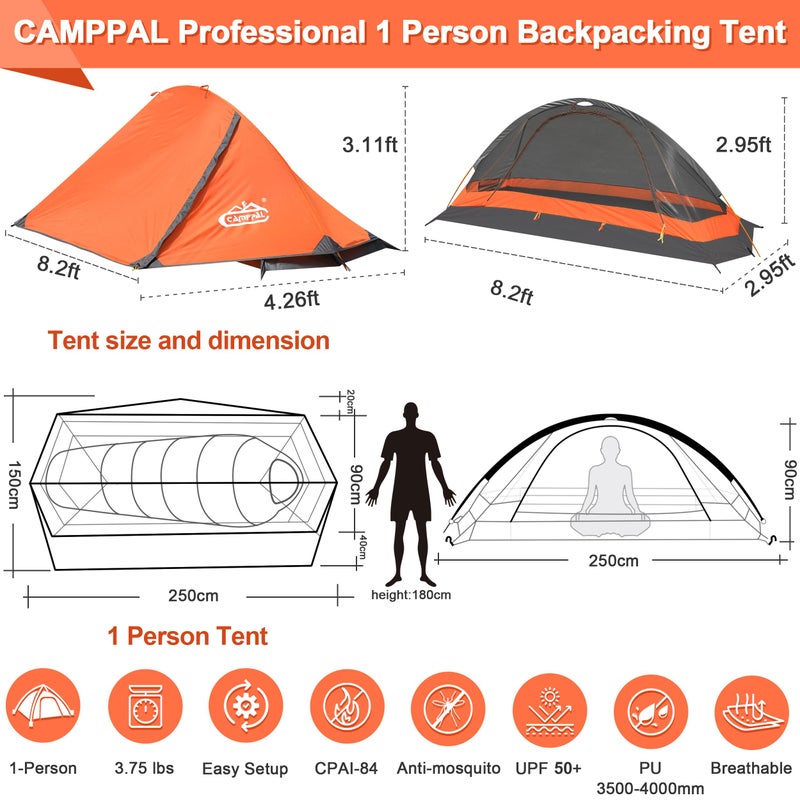 camppal 1 Person Tent for Camping Hiking Mountain Hunting Backpacking Tents 4 Season Resistance to Windproof Rainproof and Waterproof - Image 5